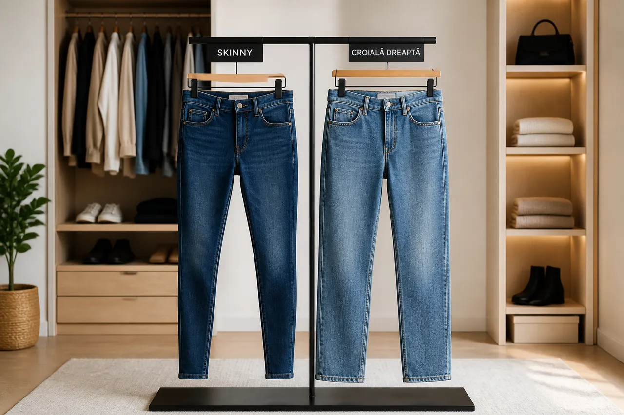 blugi skinny și blugi cu croială dreaptă comparație